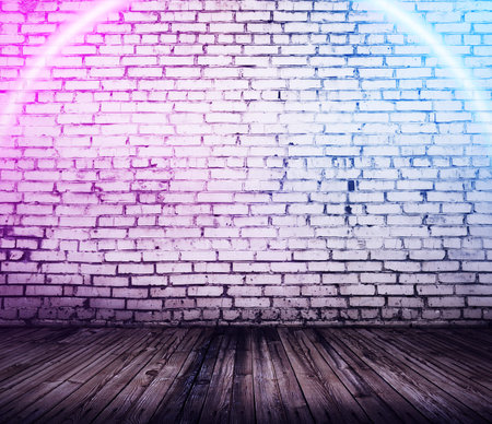 bricks interior background with neon lights