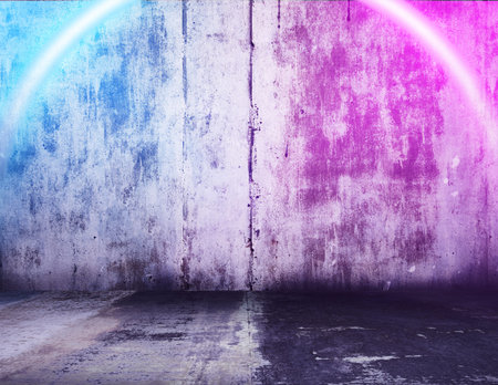 metallic interior background with neon lights