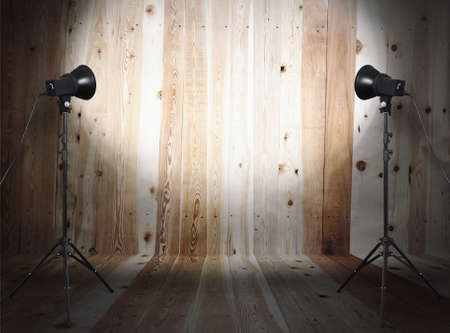 photo studio in old room with wooden wallの写真素材