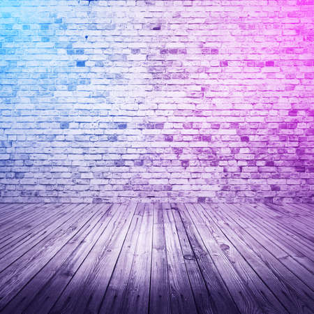 bricks interior background with neon lightsの写真素材