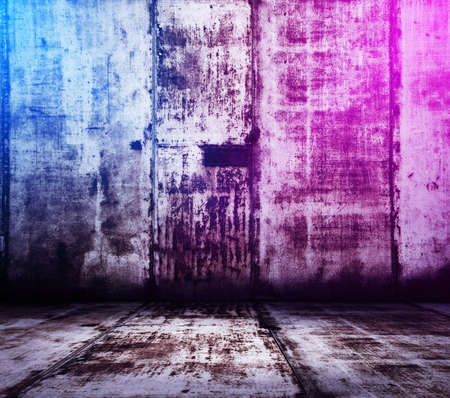 metallic interior background with neon lightsの写真素材