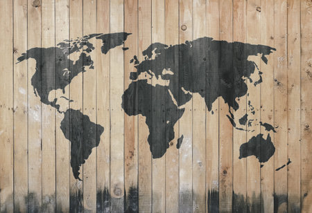 world map on old wooden wall