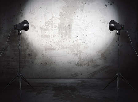 photo studio in old grunge room with concrete wall, urban backgroundの写真素材