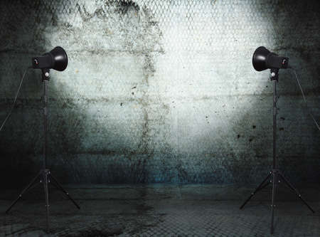 photo studio in old grunge room with concrete wall, urban backgroundの写真素材