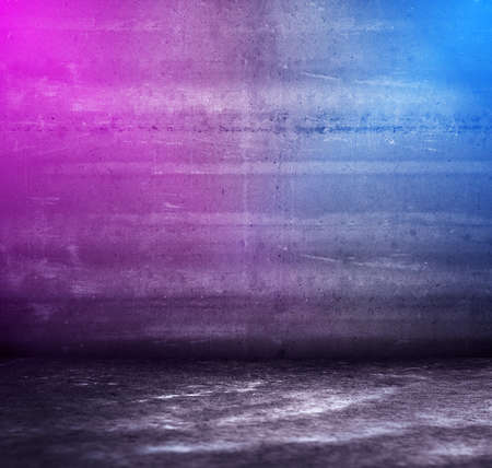 wooden interior background with neon lightsの写真素材