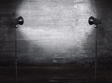 photo studio in old grunge room with concrete wall, urban background