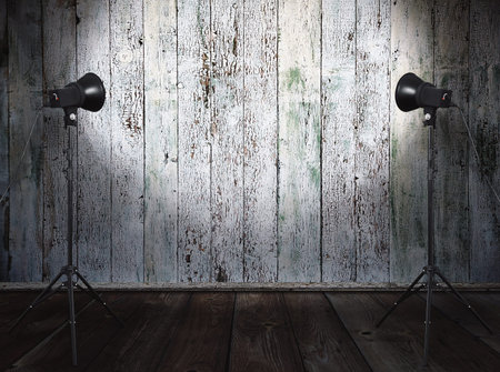 photo studio in old room with wooden wall