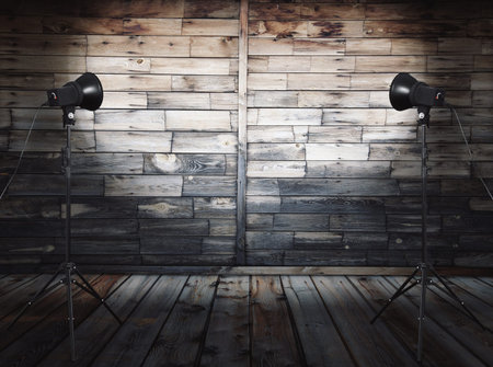 photo studio in old room with wooden wall