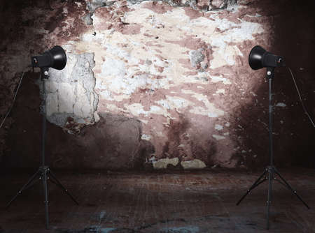 photo studio in old grunge room with concrete wall, urban backgroundの写真素材