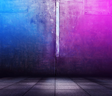 metallic interior background with neon lights