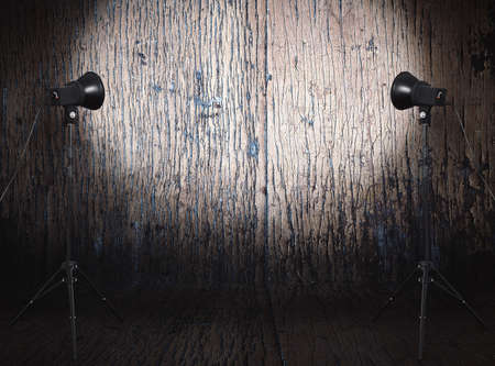 photo studio in old room with wooden wallの写真素材