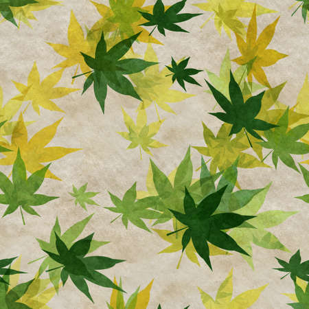 Autumn leaves, seamless background pattern on old paper.の写真素材