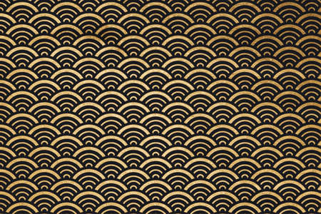 Japan waves. Old retro pattern, golden background.の写真素材