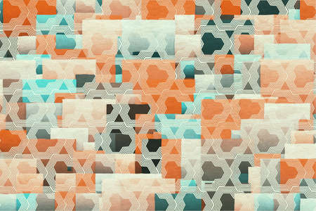 retro vintage abstract patchwork background  on grungy paperの写真素材