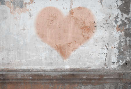 old brick wall graffiti, heart, valentines day backgroundの写真素材