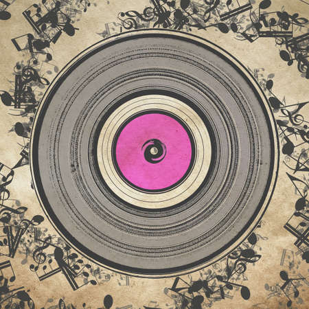 Old vinyl record with notes, retro music posterの写真素材
