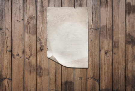 white paper on old wooden wall, background with copy space