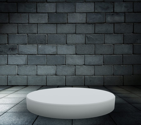 podium on floor, old interior with brick wallの写真素材