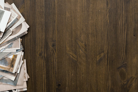 old retro photos on table, vintage background