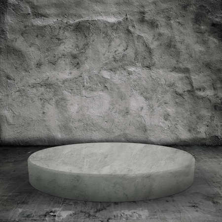 podium on floor, old interior concrete wallの写真素材