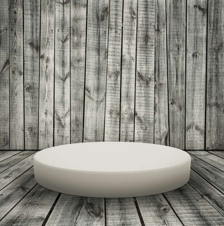 podium on floor, old interior with wooden wallの写真素材