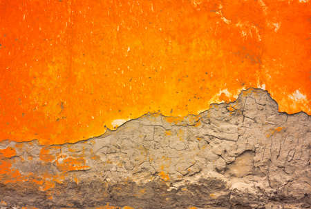 orange concrete background, old grunge plaster wallの写真素材