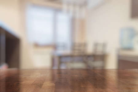 brown wooden table in the kitchenの写真素材