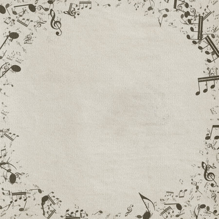 Grunge musical background. Old paper texture, music notes.の写真素材