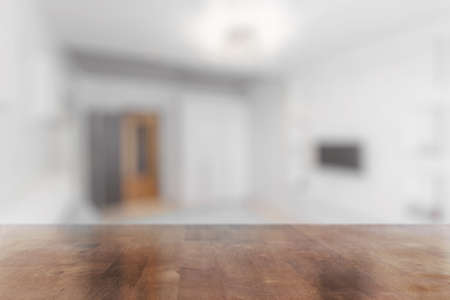 brown wooden table in the living roomの写真素材