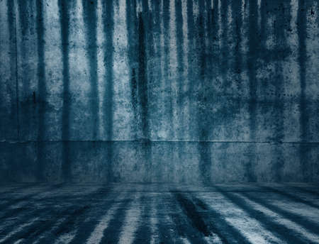 blue plaster wall, old grunge room, interior backgroundの写真素材