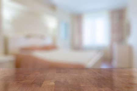 brown wooden table in the bedroomの写真素材