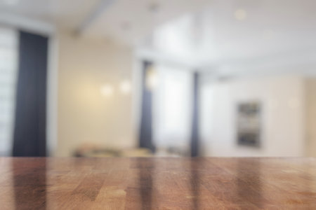 brown wooden table in the living roomの写真素材