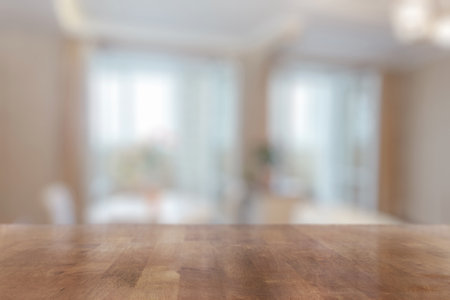 brown wooden table in the living roomの写真素材