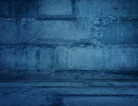 blue plaster wall, old grunge room, interior backgroundの写真素材