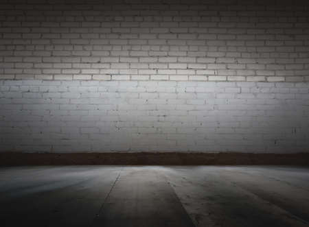 old interior with brick wall, dark vintage backgroundの写真素材