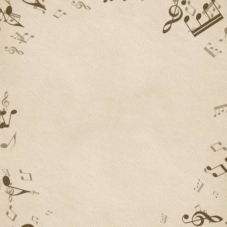 Grunge musical background. Old paper texture, music notes.の写真素材
