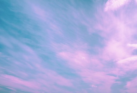 pink clouds, neon sky backgroundの写真素材
