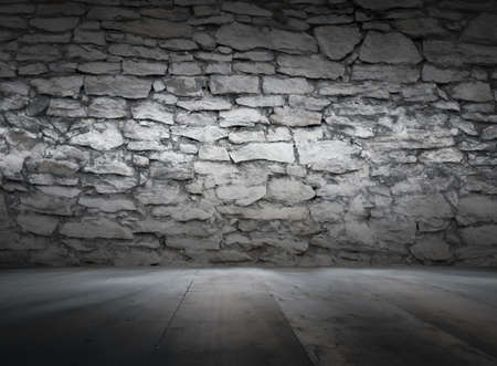 old interior with brick wall, dark vintage backgroundの写真素材