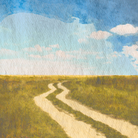 in the fields, retro background on old paper textureの写真素材