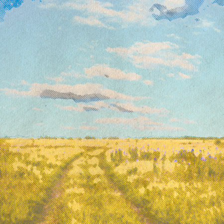 in the fields, retro background on old paper textureの写真素材