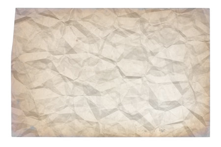 old blank crumpled paper with copyspace isolated on white backgroundの写真素材