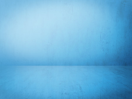 blue plaster wall, old grunge room, interior backgroundの写真素材