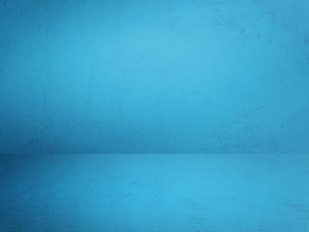 blue plaster wall, old grunge room, interior backgroundの写真素材