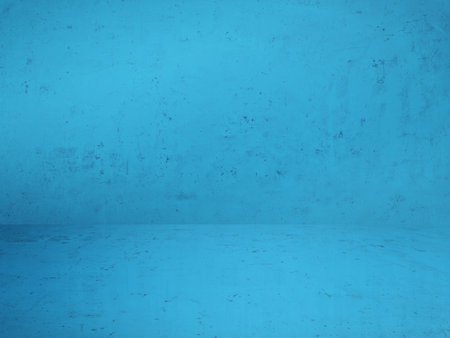 blue plaster wall, old grunge room, interior backgroundの写真素材