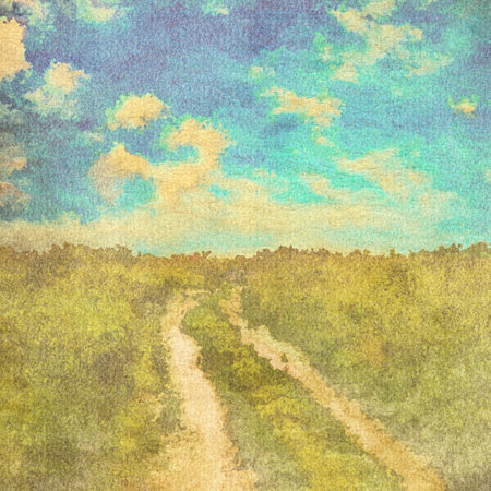 retro watercolor background, in the fieldsの写真素材