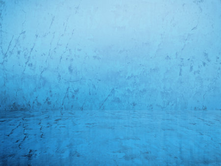 blue plaster wall, old grunge room, interior backgroundの写真素材