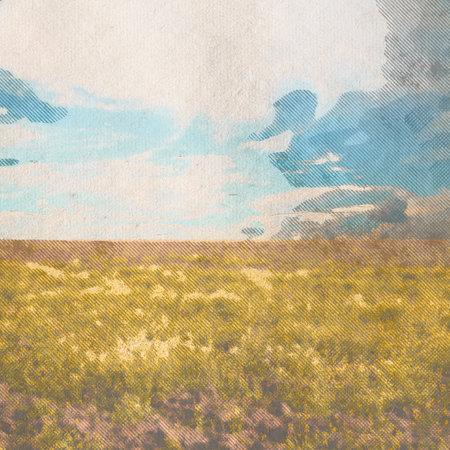 in the fields, retro background on old paper textureの写真素材