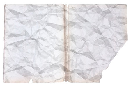 old blank crumpled paper with copyspace isolated on white backgroundの写真素材