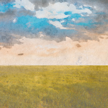 in the fields, retro background on old paper textureの写真素材