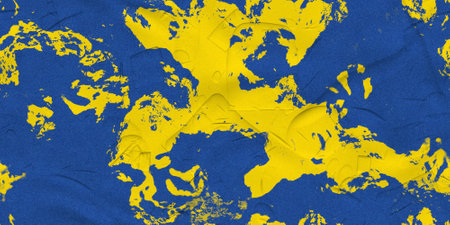 yellow concrete background, blue plaster wallの写真素材